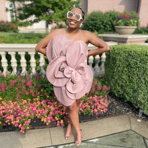 Custom Blooming Mauve Flower Crepe Cocktail Dress
